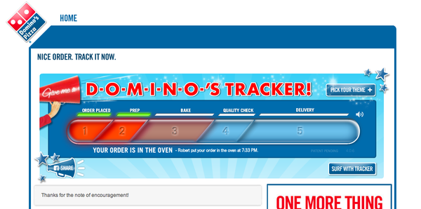 deyto's tweet image. I love the #pizzatracker @dominos_pizza. #genius