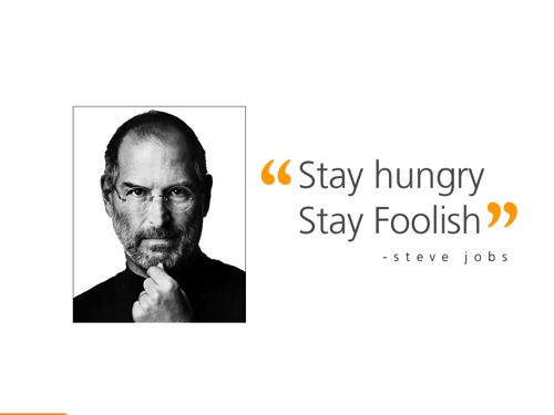 debbieweil's tweet photo. In tribute to Steve Jobs: slide from my keynote Finding Your Social Media Sweet Spot ["Stay hungry, stay foolish"] http://t.co/Yl8xLgcC