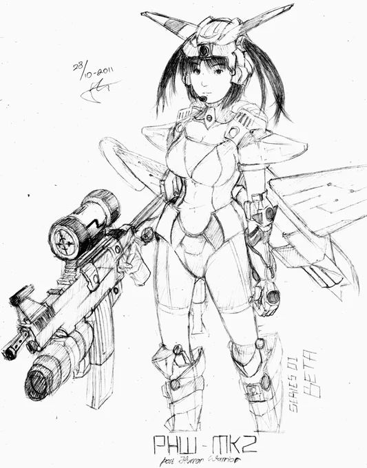 PHW-MK2, Post Human Warrior. Mecha Musume, Version 01 BETA~~~ Sketch, time elapsed : 2.5hr 