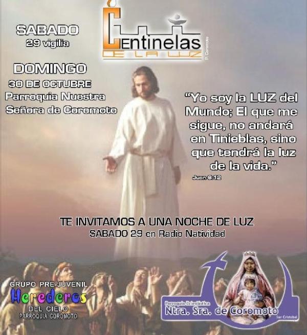 IGLESIACOROMOTO's tweet photo. En la iglesia de Coromoto el  29 /10/11 a  las 7.30 pm  Sto Rosario y Vigilia de Oración "CRISTO LUZ DEL MUNDO" http://t.co/6k1cL2vR