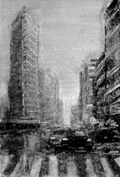 KTuinart's tweet image. New: Painted on paper with a creditcard Flatiron #NYC #cityscape from fifth avenue #painting #art