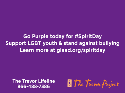 Wearing purple won't stop bullying, but it will let someone who feels alone know they're not. #SpiritDay