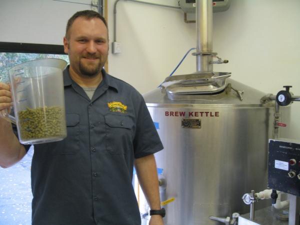 Brewing my Rye IPA on Penobscot Bay Brewing's 7 barrel system. 2 lbs of Columbus at flameout.