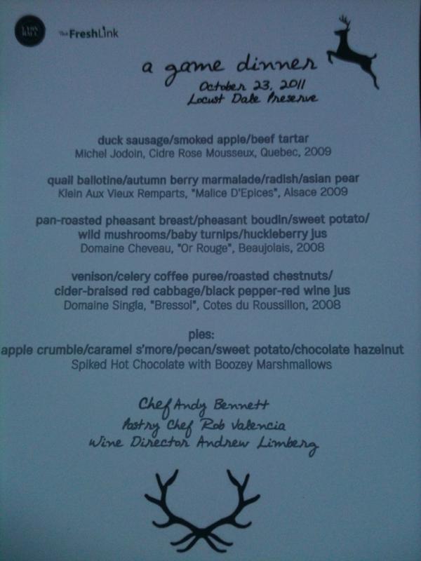 thefreshlink's tweet photo. @LyonHall Farm Dinner kicks off in 5 min. Check out the menu...(so excited) http://t.co/Y4JVLCAS