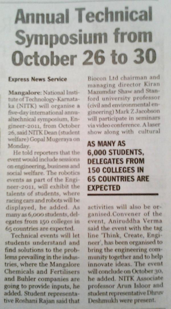 dhruvdeshmukh's tweet photo. The New Indian Express : Region : Annual Technical Symposium from October 26 to 30 #fb http://t.co/4893Vl2H