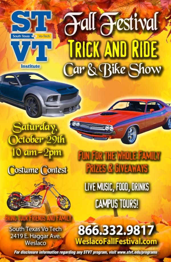 STVTInstitute's tweet photo. Fall #Festival in #Weslaco this #Saturday! Don't miss the car & bike show, live music and fun for the whole family. http://t.co/ic8e75Re