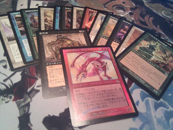 CMDRDecks's tweet image. Cards of Note; FOIL WORLDGORGER DRAGON!!! (WINNER), Filth #pack4 #7packsjapanesejudgment