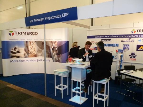 Trimergo's tweet image. Laatste dag #Eurport en 2 minuten na opening alweer belangstelling voor projectmatig ERP van #Trimergo, stand 1.602