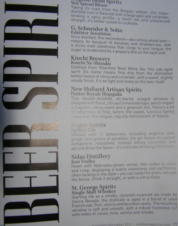 Check out the new <a href="/Imbibe/">Imbibe Magazine</a> holiday issue. Joss made it on the list as 10 Beers & Spirits to try. Cheers.