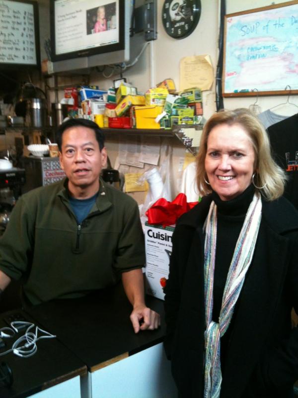 myersrm's tweet photo. Holly with the Deli guy outside Late Night studio. http://t.co/bQ5OKll4