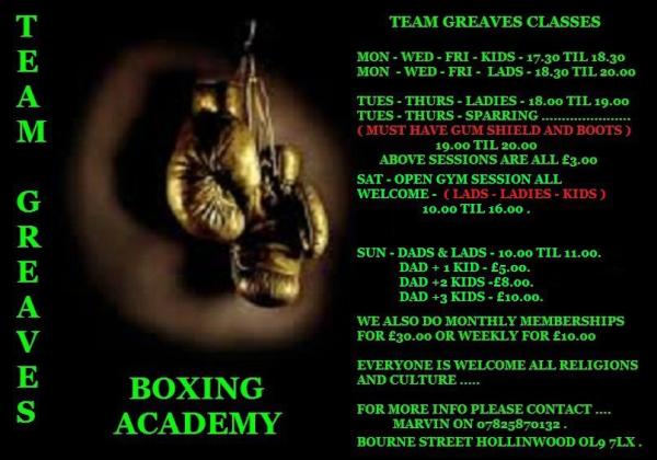 the boxing gym times,days etc...