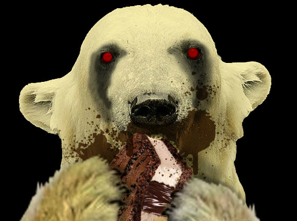 Klondikebar's tweet photo. WTF Sandwich eating Zombie polar bear #bearlyalive http://t.co/woOLjfUw