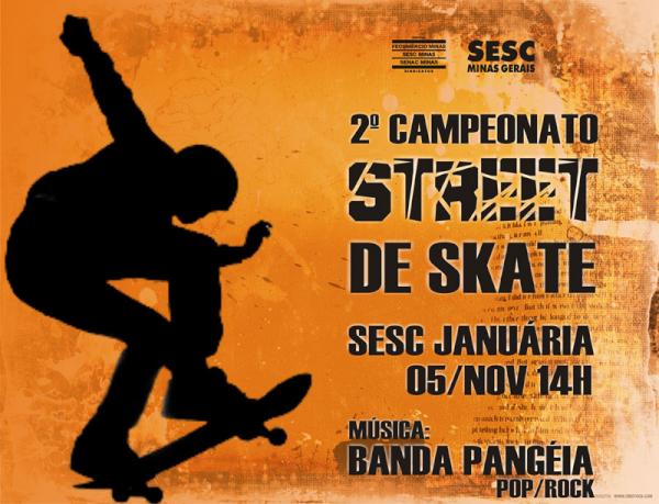 Hoje, 14h: 2º Campeonato Street de Skate. Pop e Rock com a banda Pangéia. Entrada gratuita. migre.me/64lHh