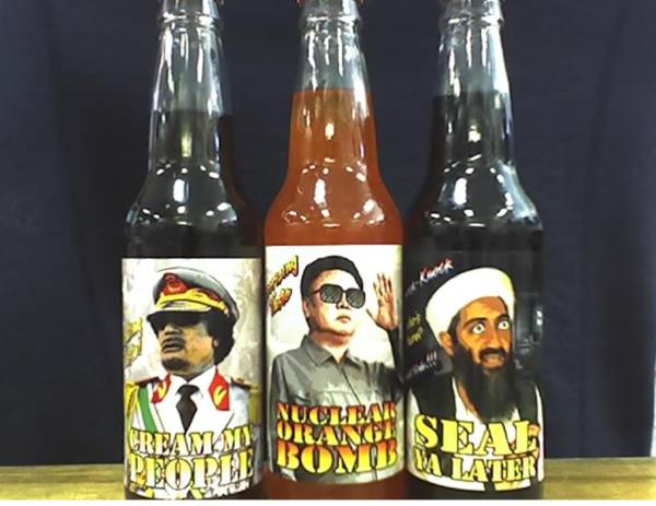 rocketFizzVegas's tweet photo. Back in stock, Gaddafi's Cream My People, Bin Laden's Seal Ya Later and Kim Jong-il's Nuclear Bomb Orange Sodas. http://t.co/srVLkLfp