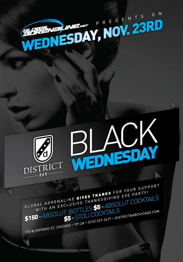 DistrictBarChi's tweet photo. in the city this holiday? @DistrictBarChi & @GAdrenaline are throwing a #BlackWednesday party that's going to be nuts! http://t.co/FZ7KkQVu