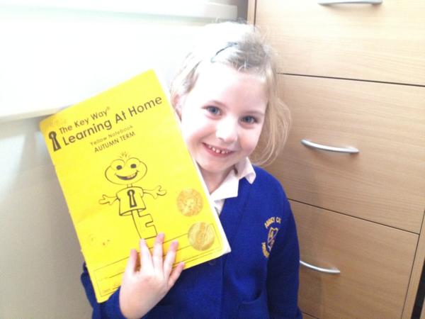 First person to ever get TWO gold stickers on front of homework book. Whoopee!