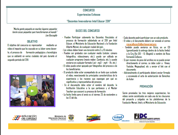 IntelColombia's tweet photo. Concurso de Experiencias Exitosas "Docentes Innovadores Intel Educar 2011" http://t.co/qntKYQ4N