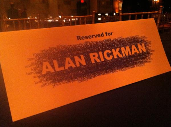 SeminarOnBway's tweet photo. Alan Rickman's place card at the #SeminarOpening party! http://t.co/RIIirsK4