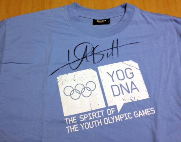 Olympics's tweet photo. Take part in #icopyu http://t.co/6FfJ4l60 and you could win this cool @usainbolt autographed T-shirt #yog http://t.co/sRqrKbvm