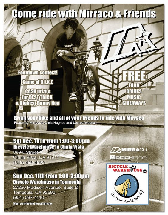 This upcoming weekend. Ride with Chris Hughes in SoCal at the Bicycle Warehouse. Check the flyer for all info.