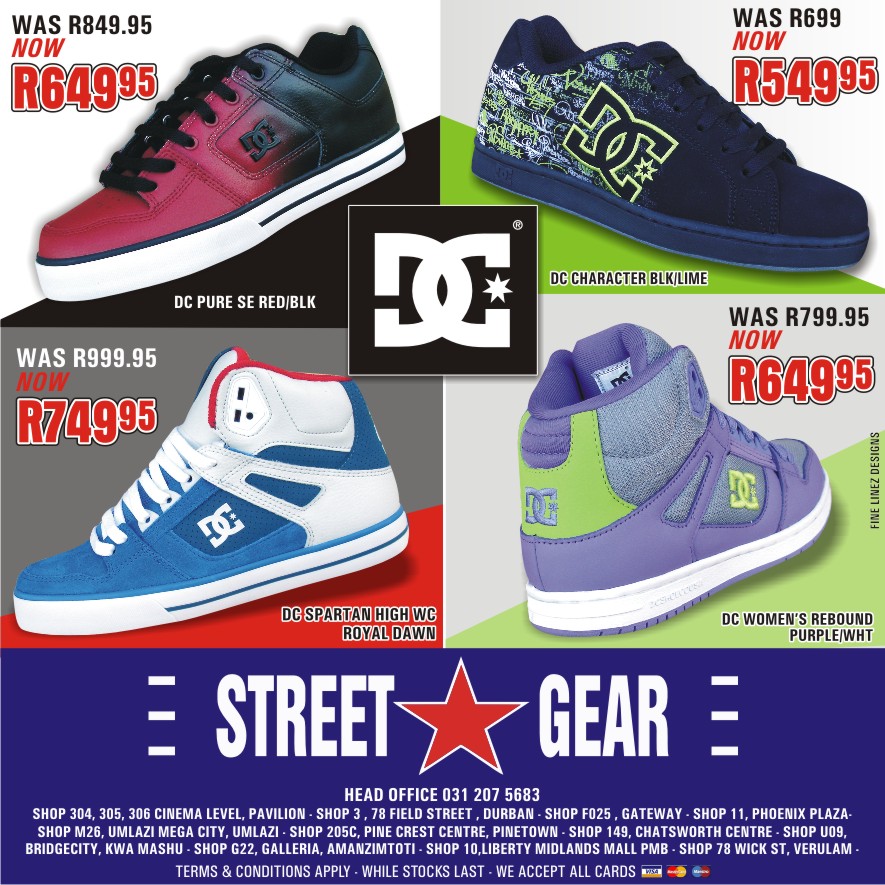 STREET GEAR on X DC FOOTWEAR on SPECIAL this week at you know where DCshoesAfrica durbantrends. http t LYcWJULC X