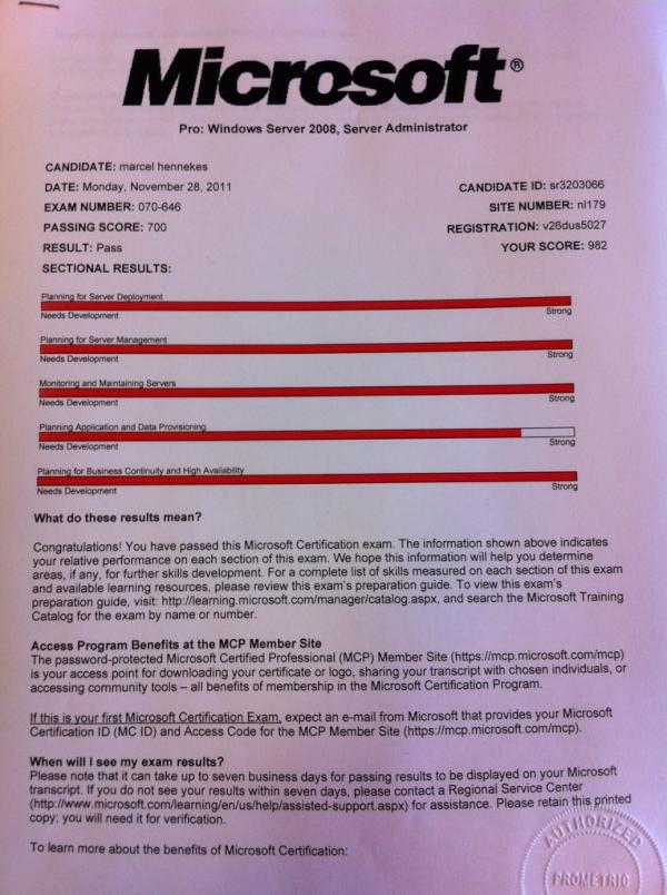 mhennekes's tweet image. Lkkr hoor ben geslaagd voor m&apos;n #MCITP examen (70-646) Ik ben nu MCITP Server Administrator :D