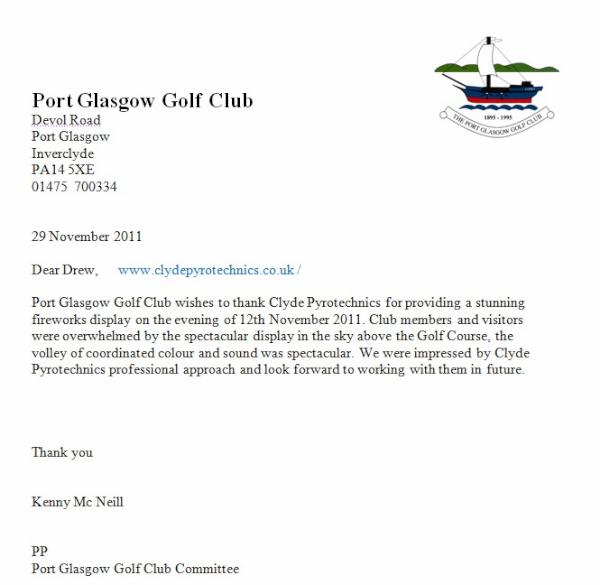 ClydePyro's tweet image. Tesitmonial from Port Glasgow Golf Club.