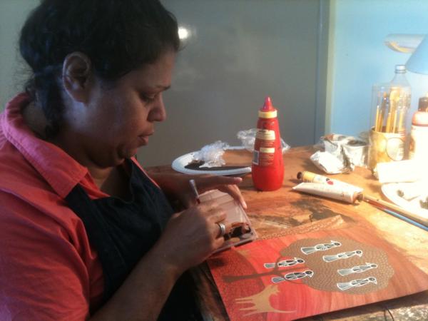 Visited artist Cheryl Davison at work in her studio in Narooma for exhibition opening at Gallery Bodalla next week.