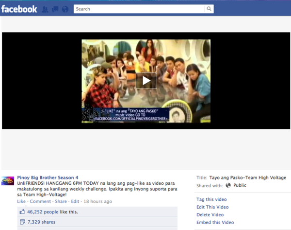 PBBabscbn's tweet photo. UnliFRIENDS! As of 6PM ang final number of likes ng Team High Voltage ay 46, 252. Maraming Salamat po! http://t.co/eCwynZEa