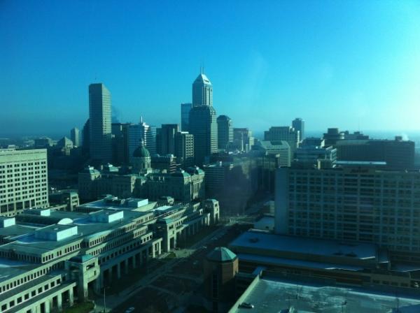 I highly recommend the JW Marriott in Indianapolis. My view from the top floor!