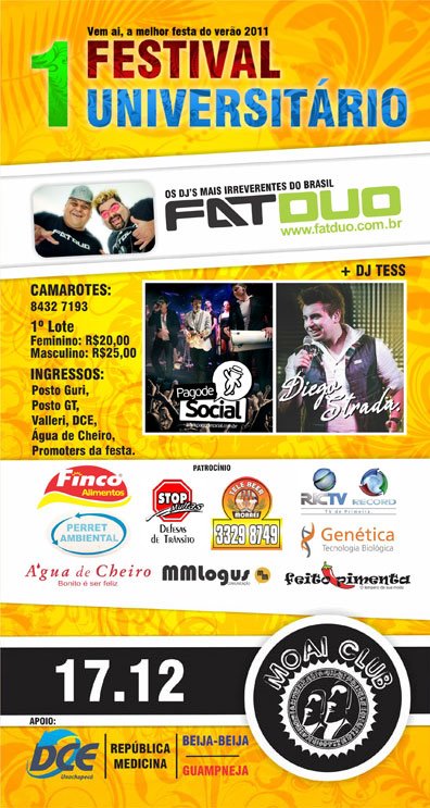 fabioconci's tweet photo. É sábado! 1º Festival Universitário! Fat Duo, @Diegostradaa e @Pagode_Social ! ingressos cmg 9925 2638! http://t.co/wuMp5Yjn
