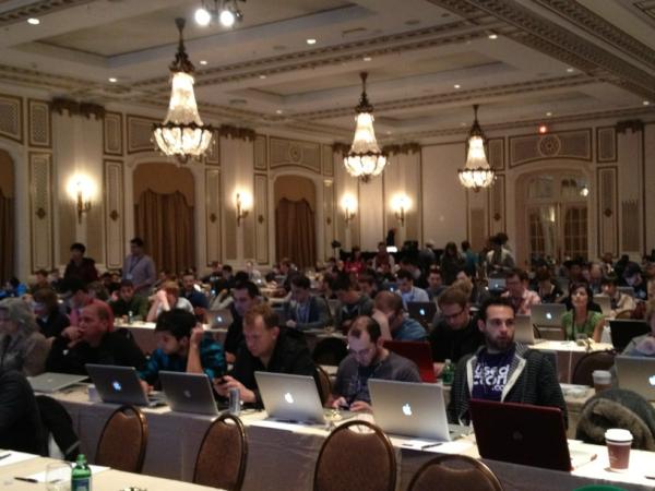 Smite's tweet image. The land 'o the Macbook Pros. # AEA