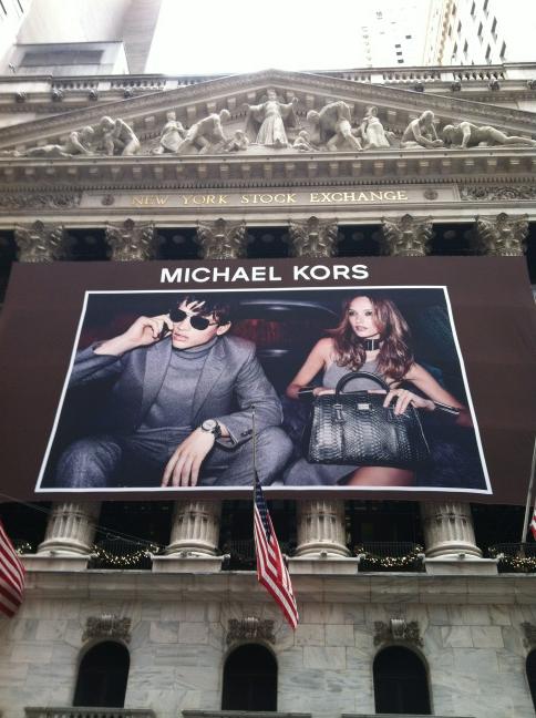 brandonstew's tweet image. Michael Kors went public today, cool banner on the exchange.