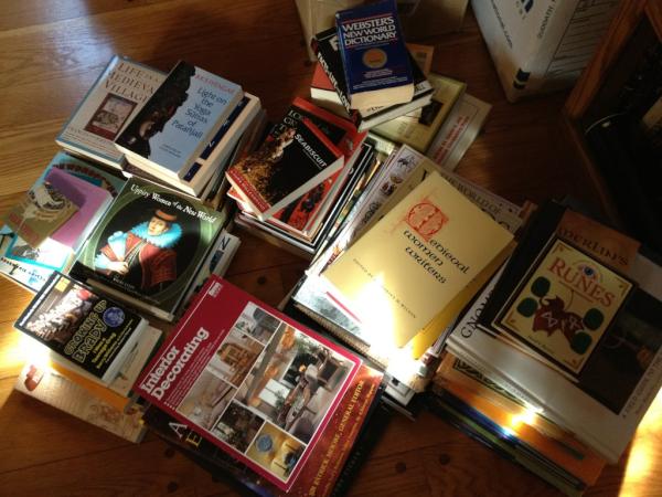 woogawoman's tweet image. The non-fiction donation pile. #OperationDeclutter