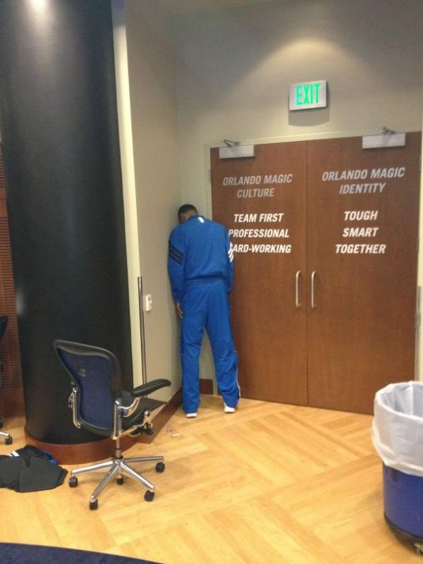 Our rookie Justin Harper in timeout. Lol hahaha