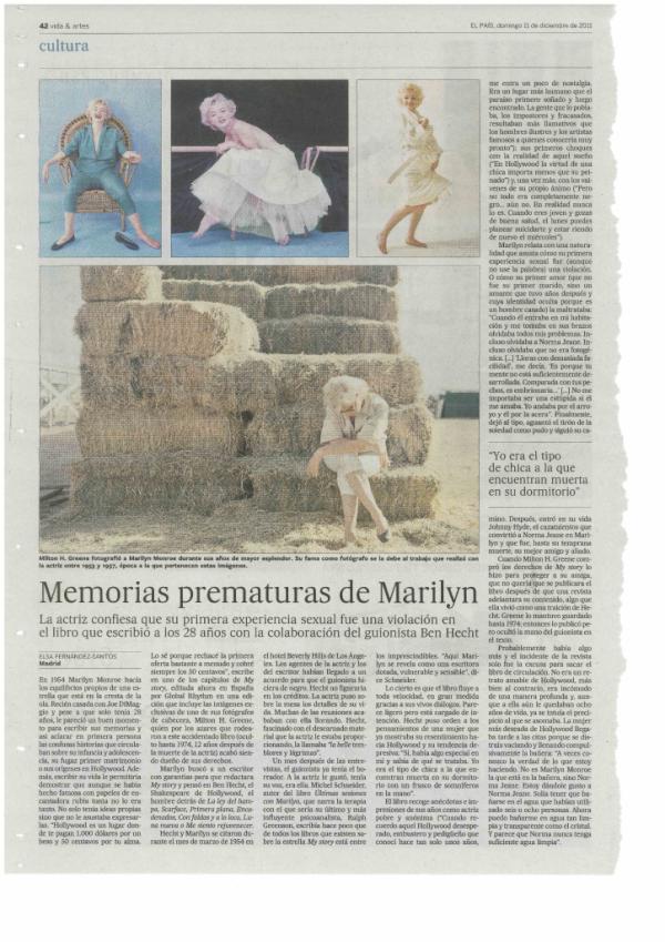GlobalRhythmPre's tweet photo. Las Memorias de #MarilynMonroe en El Pais http://t.co/RtPRj6ba