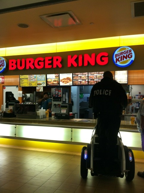 Who finds this as disturbing as I do?!  Whats this world coming to? Driving a Segway to Burger King.