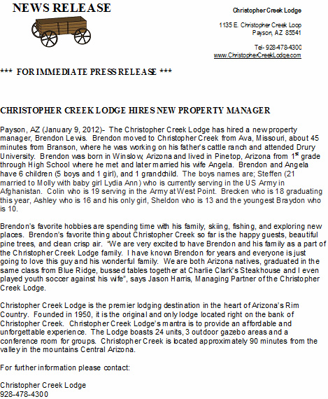 RelaxInAZ's tweet image. We welcome Brendon Lewis as our new property manager.  See the attached press release to find out more about Brendon.