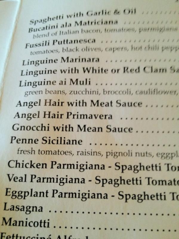 SliceQueenMaria's tweet photo. They make a mean pasta!!!

RT @Lapp: Nice misprint at Zuccarelli's. Their sauce is angry on the gnocchi :) http://t.co/FgGR5JL4