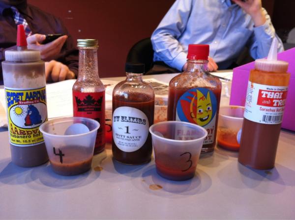 wweek's tweet photo. Doing a Portland hot sauce tasting http://t.co/IBJlkrc3