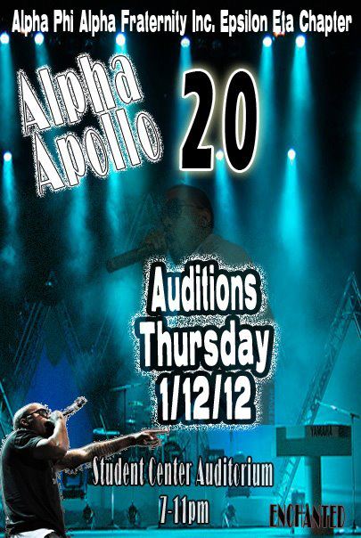 Drsmooth1906's tweet image. Attention last #AlphaApollo tryouts tonight from 7-11pm in the student center auditorium!