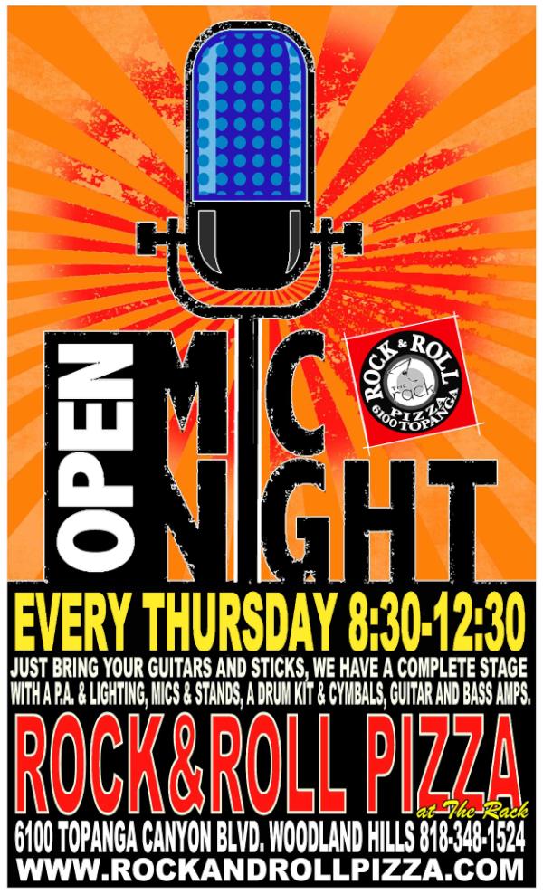 open mic tonight at The Rack 6100 Topanga 8:30-12:30