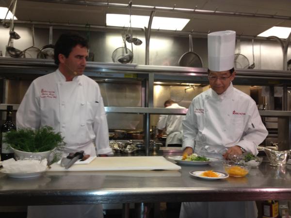 goldenglobes's tweet photo. Executive Chefs Sugura and Henzi start their demonstrations in the @BeverlyHilton kitchen. #GoldenGlobes #GGMenu http://t.co/1sFLgzBw
