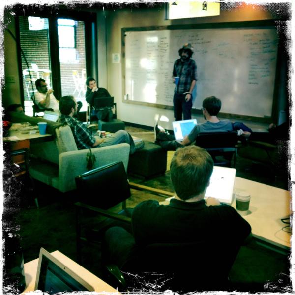 Final checkpoint of the day. @Masondesu presiding over dev update. #LifeInGreenville