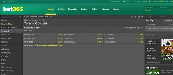 PoorEisen's tweet photo. Went to place a bet on the superbowl winner this morning... Check out the odds http://t.co/4hns58NJ