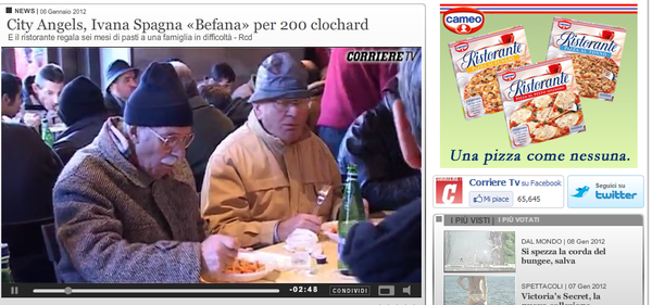 borlio's tweet image. grottesche combo contenuti-pubblicità di corriere:pizza surgelata / natale dei clochard,la vera rilevanza è un optional