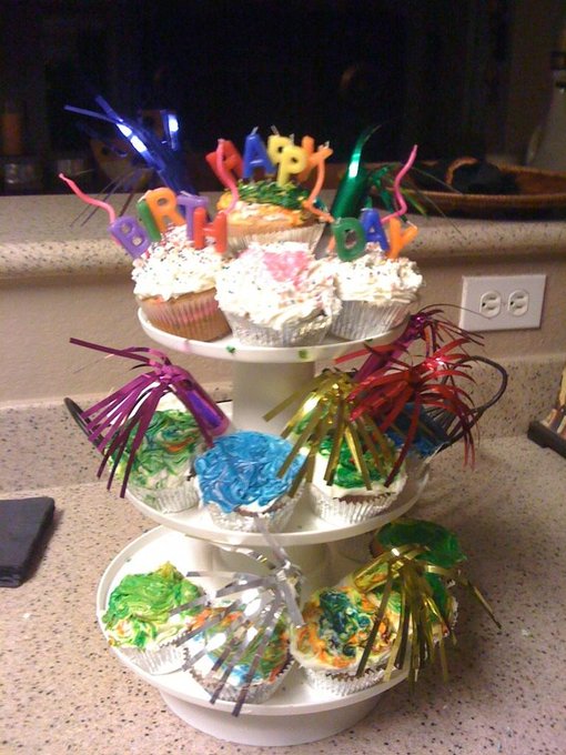 The finished cupcake tower I made for my friends 21st birthday last night:) I think I should be a cupcake<a href="/tag/nowplaying"class="tags"><span>#nowplaying</span></a>