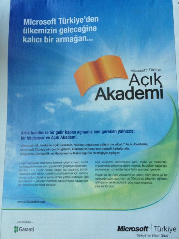 Gencler bu ilani atlamayin! Cok onemli! Grlecek bu islerde... Garanti ve Microfoft'a alkis:)
