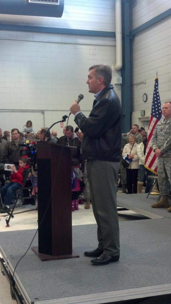 Rep Jim Matheson addressing troops and their families. #nationalguarddeployment