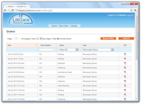 litigatesoft's tweet image. Client's Interface, Orders page:
